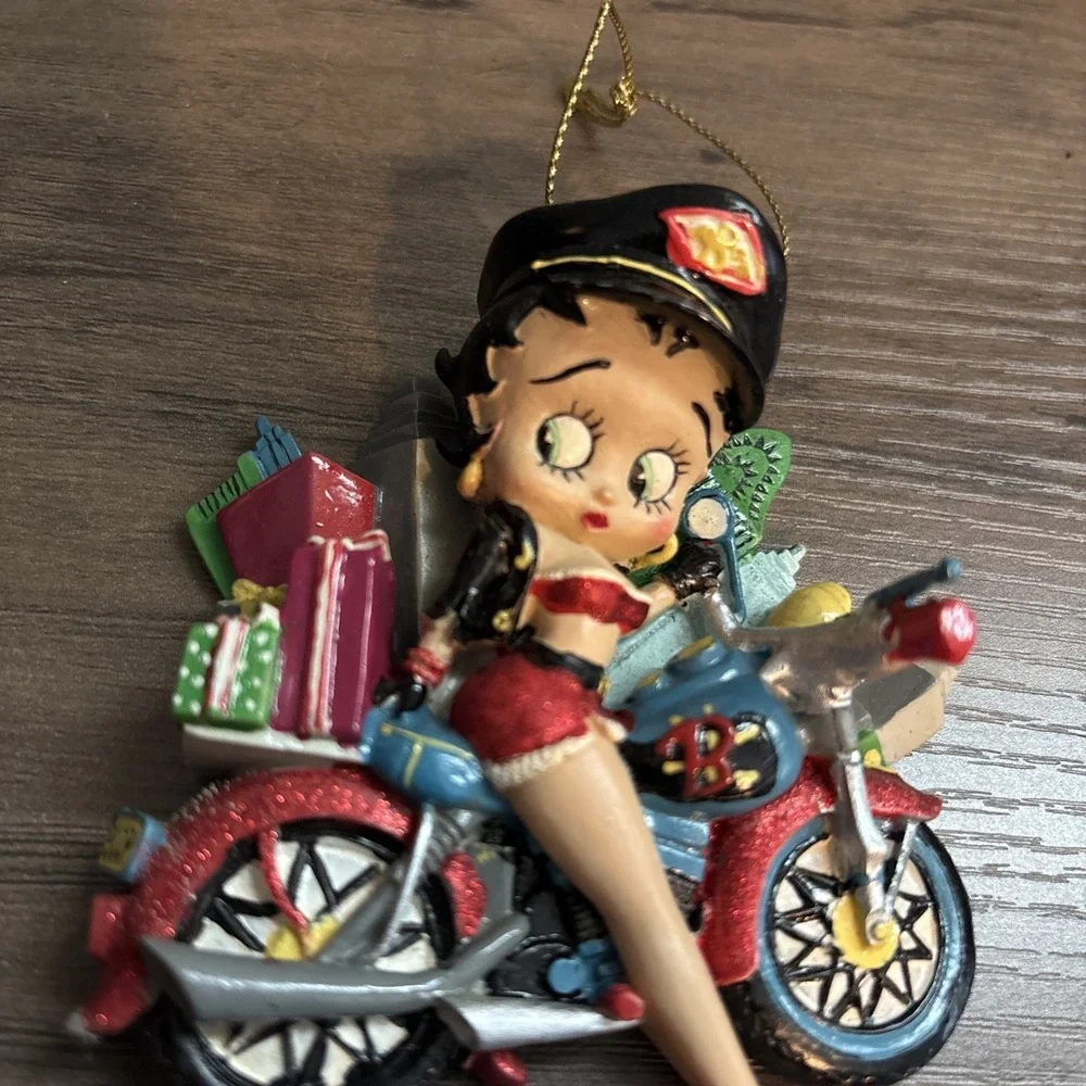 Betty Boop Christmas Ornament on Motorcycle New York City Glitter Biker‎ Cap KFS - Picture 4 of 5